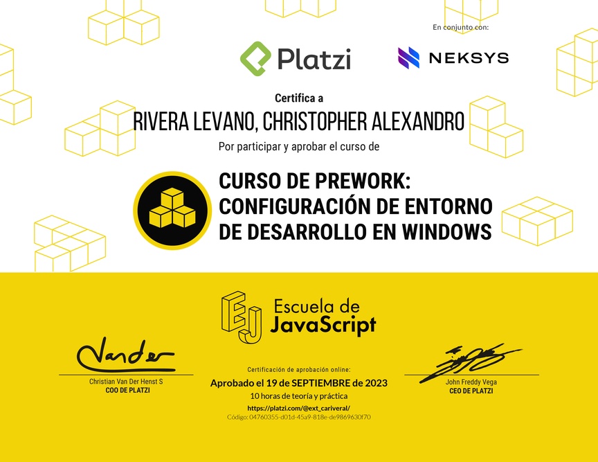 Diploma del Curso de Prework: Configuración de Entorno de Desarrollo en Windows