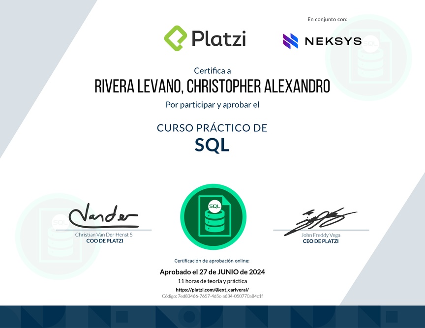 Diploma del Curso Práctico de SQL