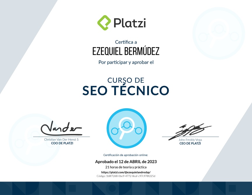 Diploma del Curso de Optimización de SEO Técnico