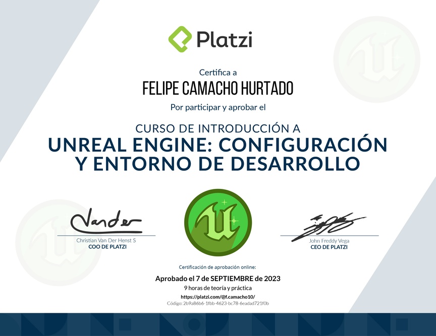 Diploma del Curso de Introducción a Unreal Engine: Configuración y Entorno de Desarrollo