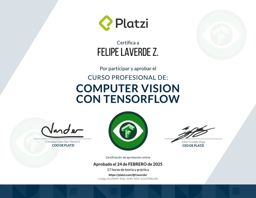 Diploma del Curso Profesional de Computer Vision con TensorFlow