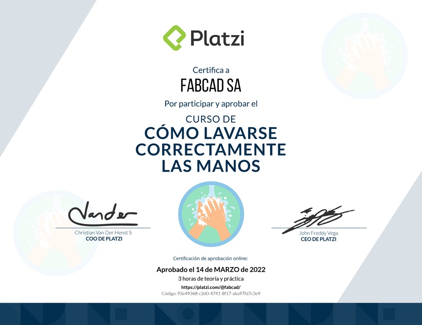 Diploma del Curso para Lavarse las Manos Correctamente