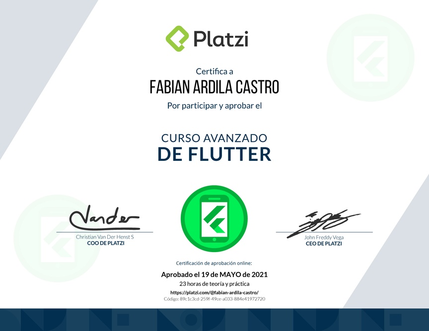 Diploma del Curso Avanzado de Flutter
