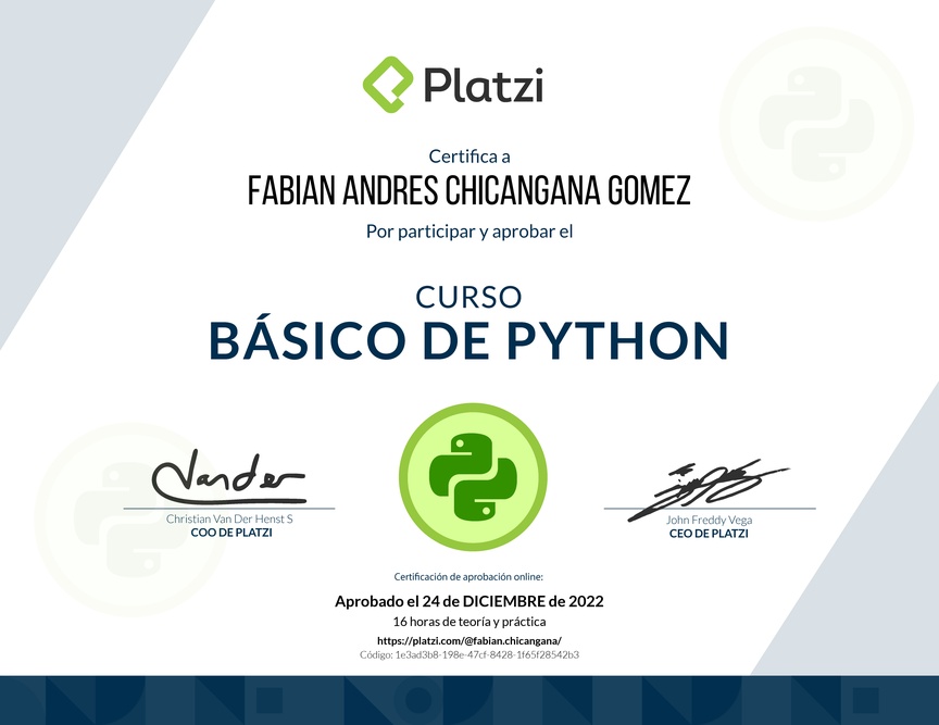 Diploma del Curso Básico de Python