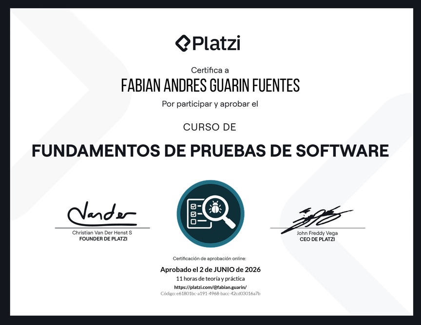 Diploma del Curso de Fundamentos de Pruebas de Software