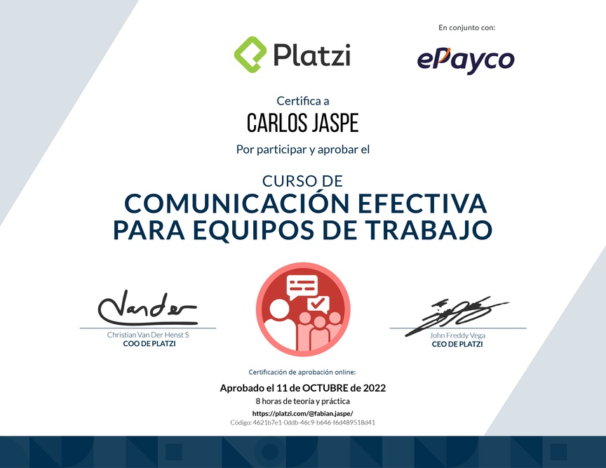 Diploma del Curso de Comunicación Efectiva para Equipos de Trabajo