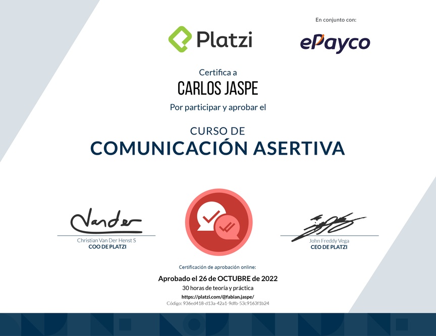 Diploma del Curso de Comunicación Asertiva para la Vida Personal y Profesional (2021)