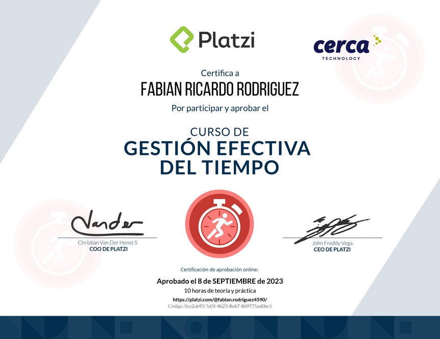 Diploma del Curso de Gestión Efectiva del Tiempo