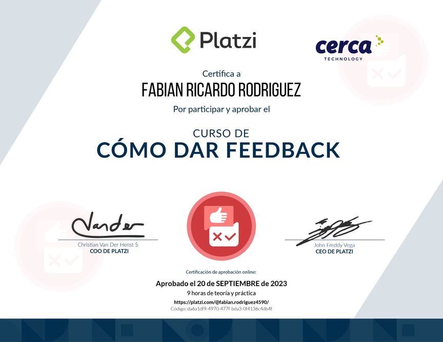 Diploma de Audiocurso de Cómo Dar Feedback