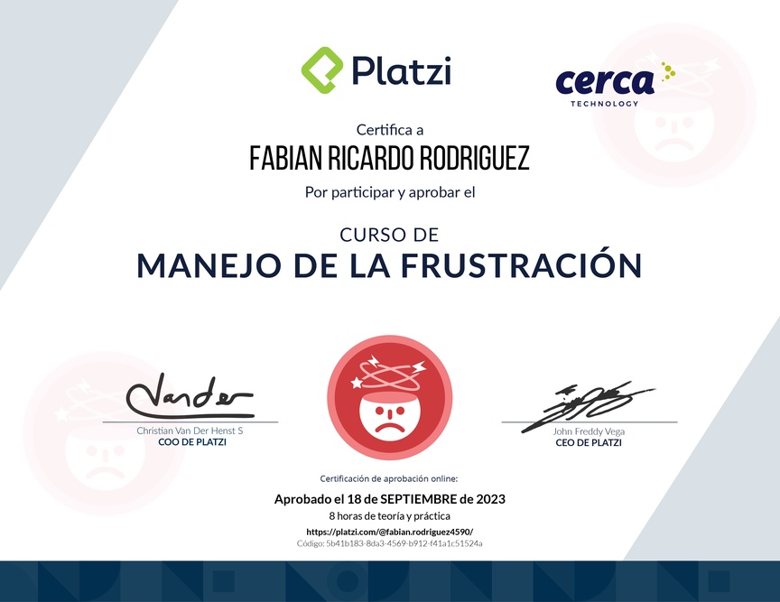 Diploma del Curso de Manejo de la Frustración