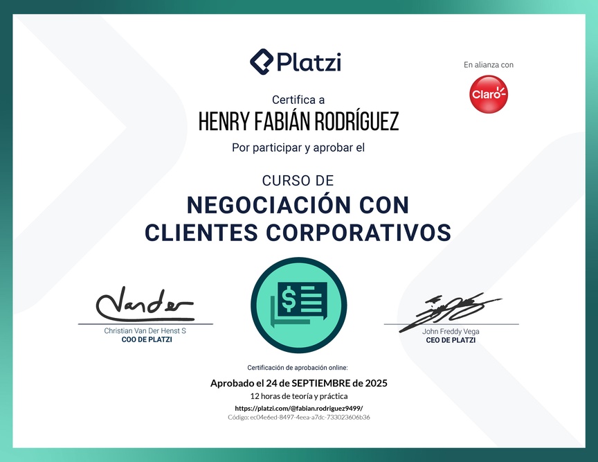 Diploma del Curso para Negociar con Clientes Corporativos