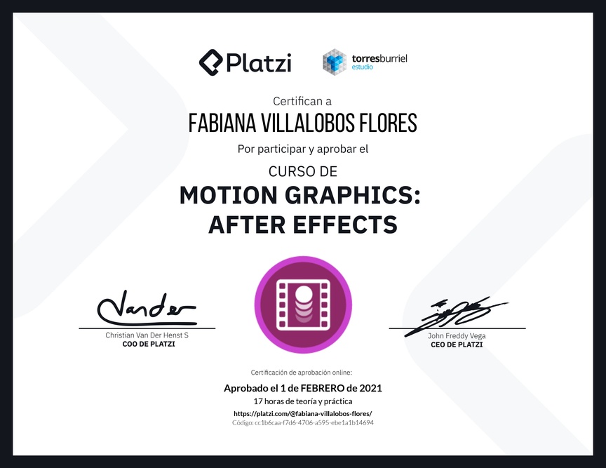 Diploma del Curso de Motion Graphics: After Effects