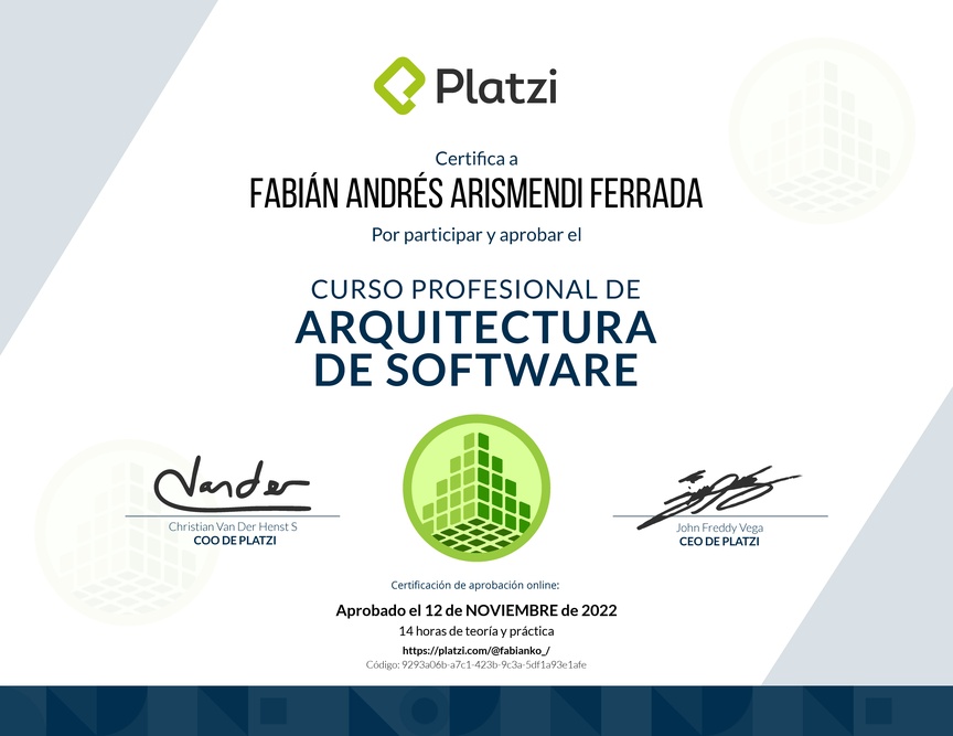 Diploma del Curso Profesional de Arquitectura de Software