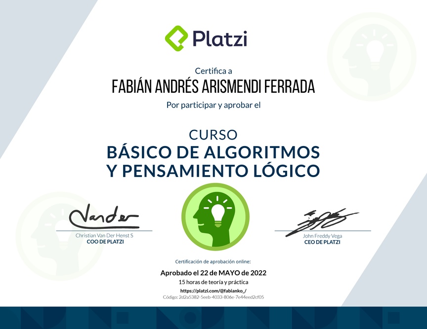 Diploma del Curso Básico de Algoritmos y Pensamiento Lógico
