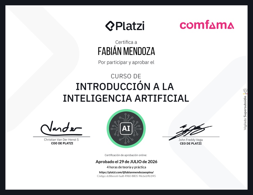 Diploma del Curso Gratis de Introducción a la Inteligencia Artificial