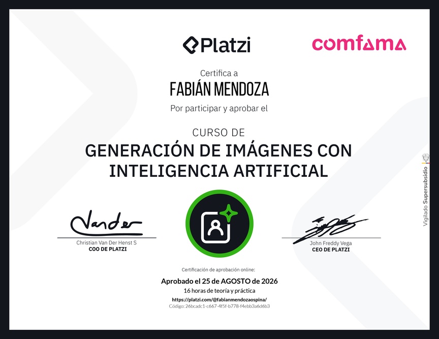 Diploma del Curso de Generación de Imágenes con Inteligencia Artificial
