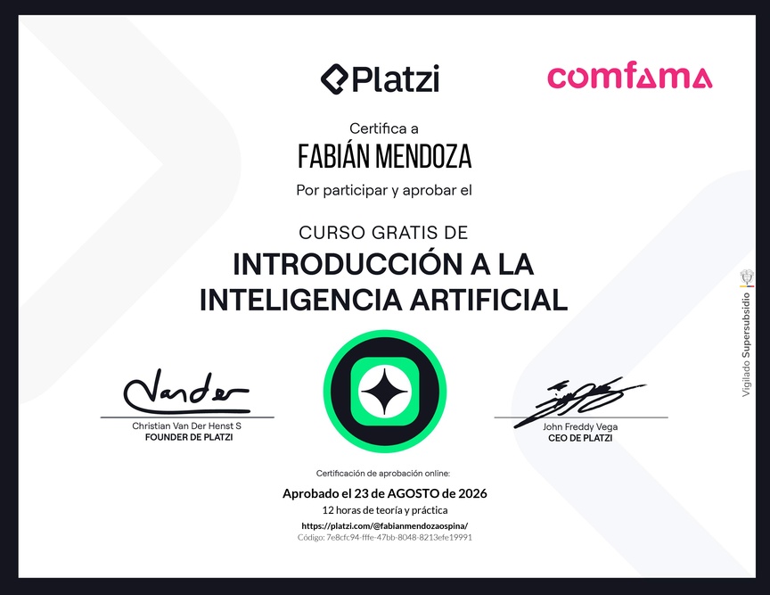 Diploma del Curso Gratis de Introducción a la Inteligencia Artificial