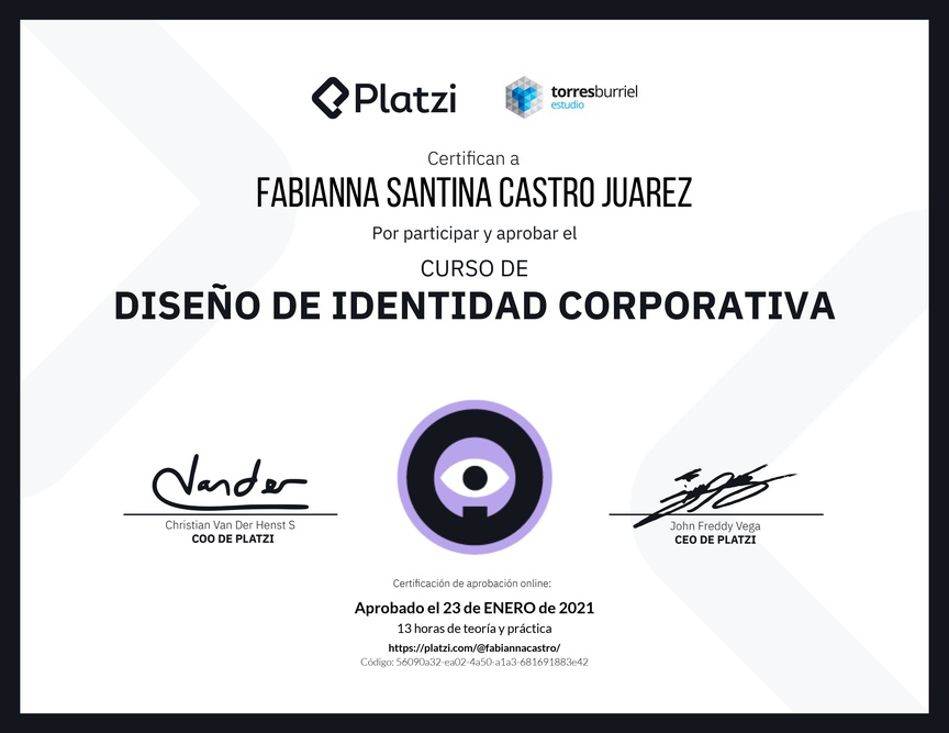 Diploma del Curso de Diseño de Identidad Corporativa