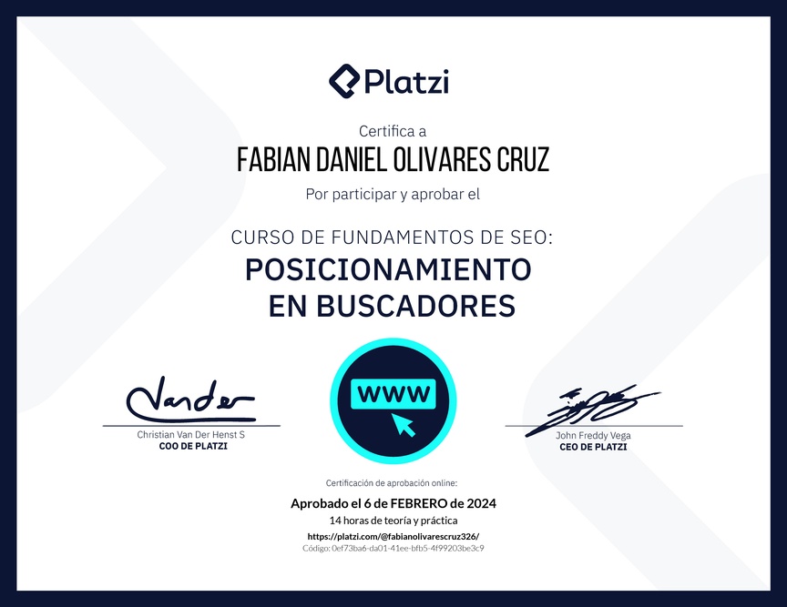 Diploma del Curso de Fundamentos de SEO y Posicionamiento Web