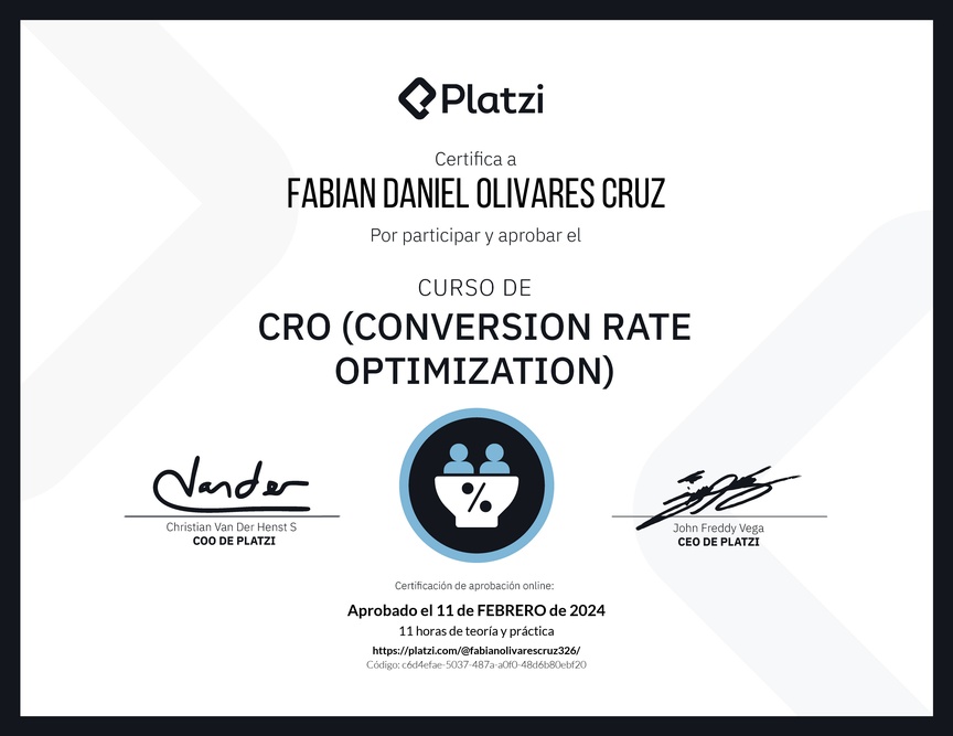 Diploma del Curso de CRO (Optimización de Conversiones)