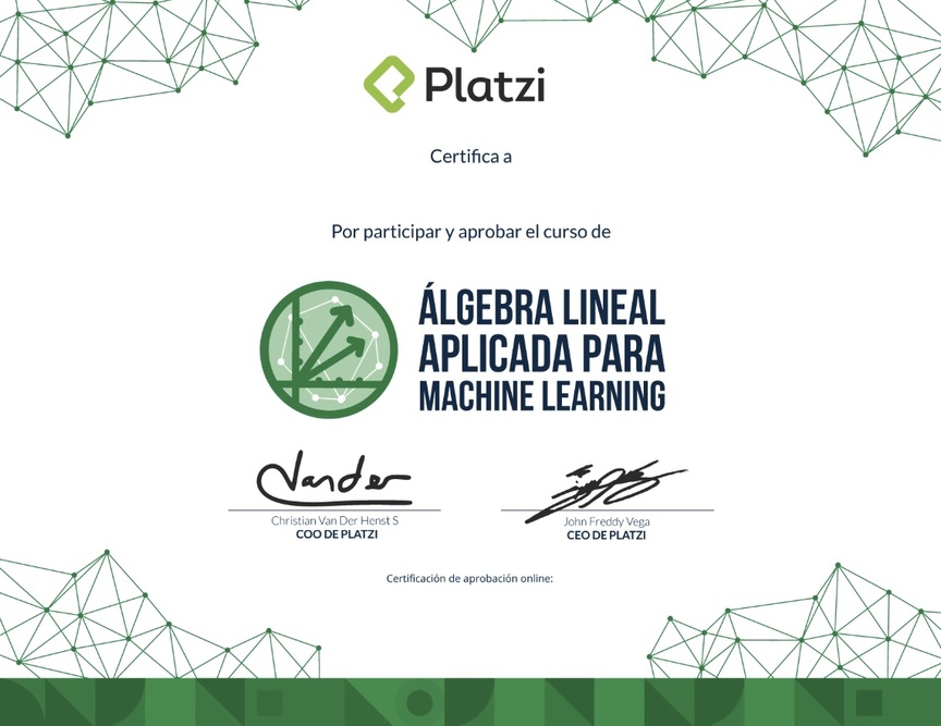 Diploma del Curso de Álgebra Lineal Aplicada para Machine Learning