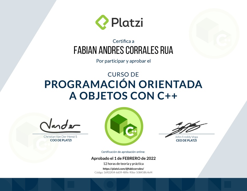 Diploma del Curso de Programación Orientada a Objetos con C++