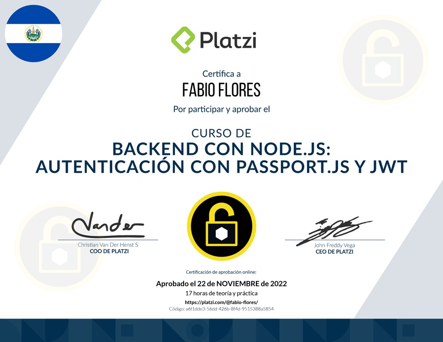 Diploma del Curso de Backend con Node.js: Autenticación con Passport.js y JWT