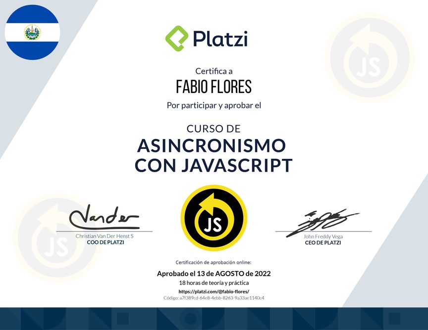 Diploma del Curso de Asincronismo con JavaScript 2022
