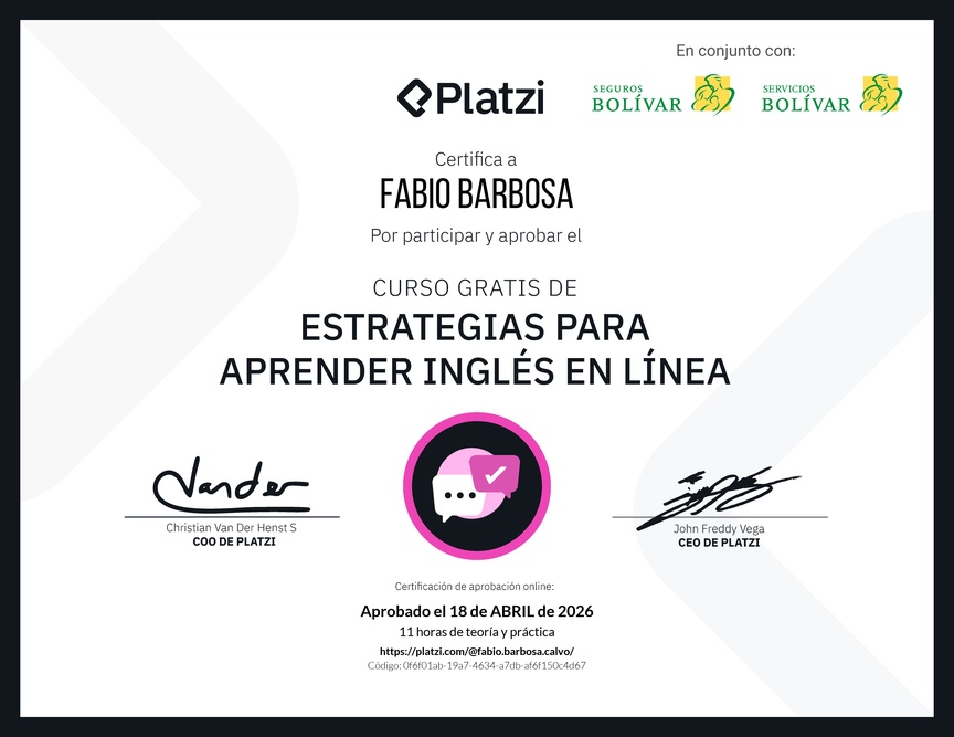Diploma del Curso Gratis de Estrategias para Aprender Inglés en Línea