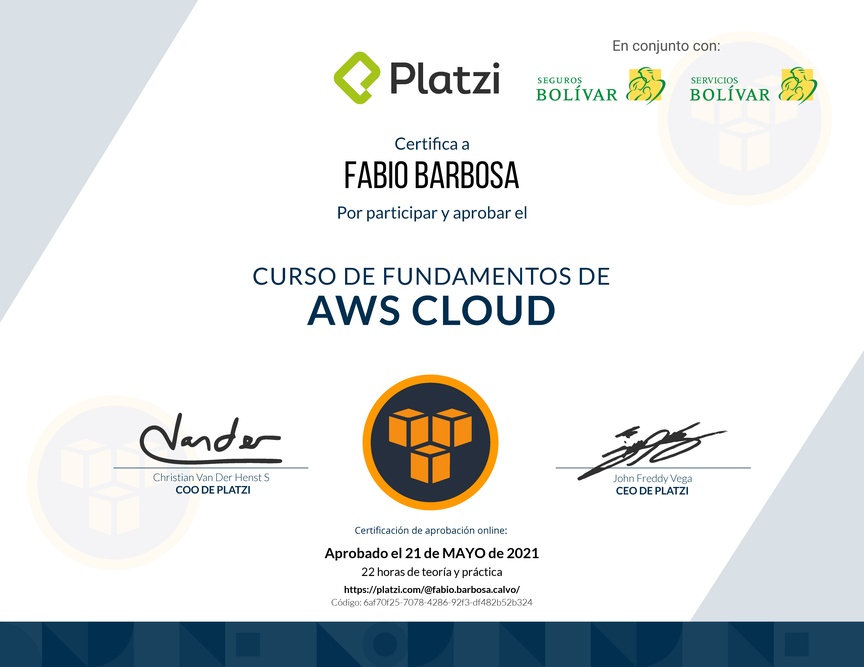Diploma del Curso Práctico de AWS Cloud
