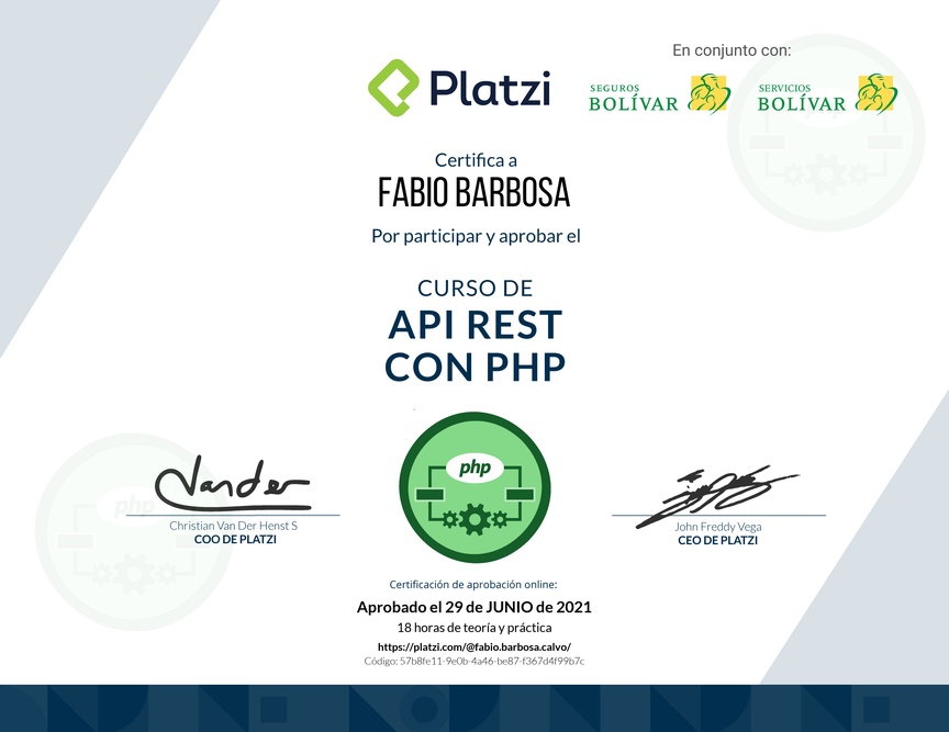 Diploma del Curso de API REST con PHP