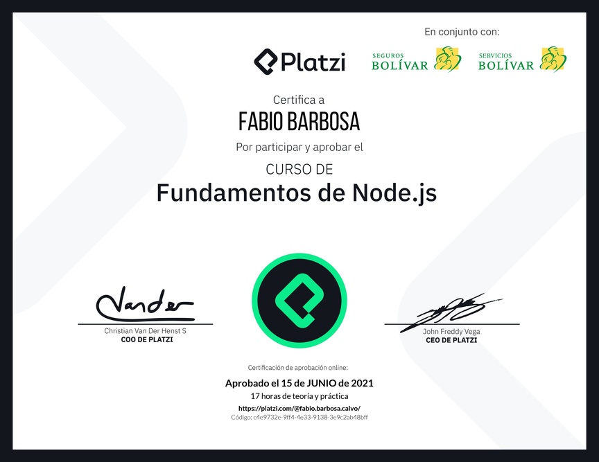 Diploma del Curso de Fundamentos de Node.js