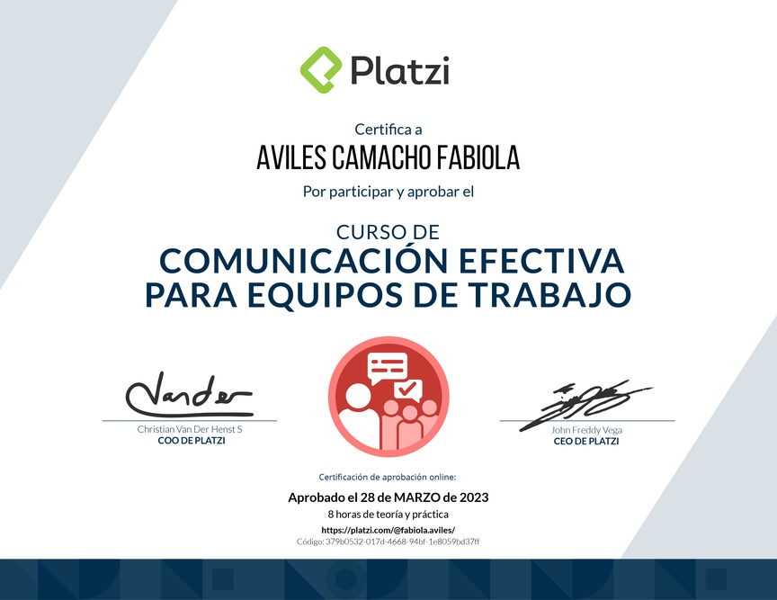 Diploma del Curso de Comunicación Efectiva para Equipos de Trabajo