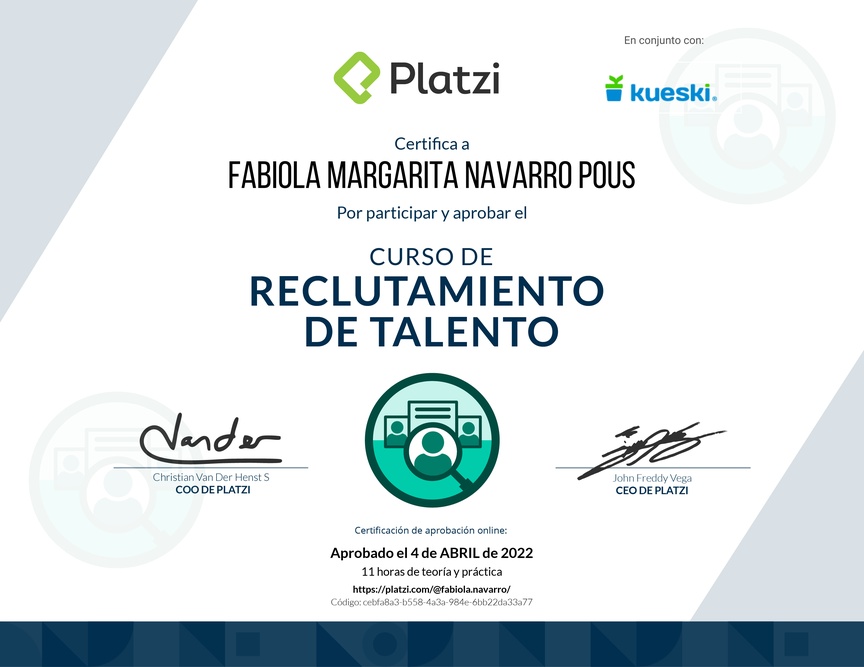Diploma del Curso de Reclutamiento de Talento