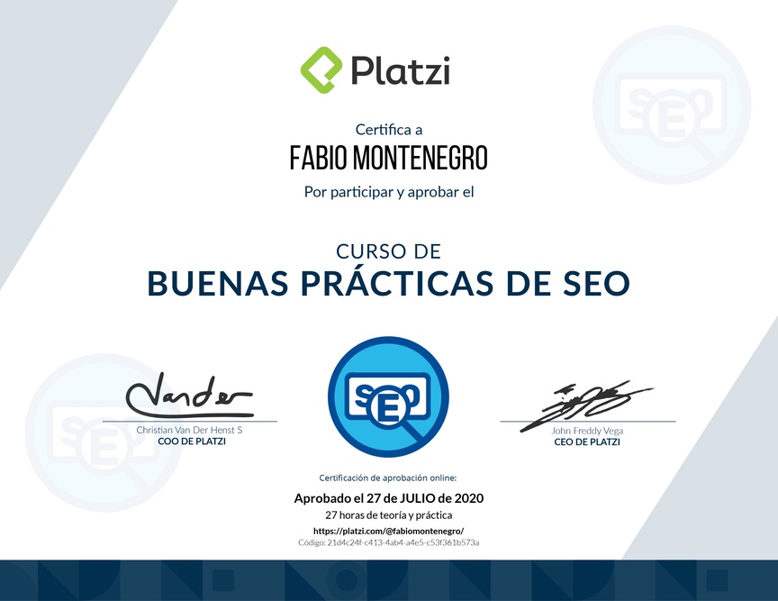 Diploma del Curso de Prácticas Efectivas para SEO