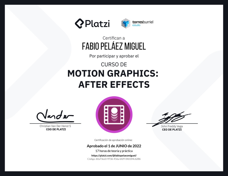 Diploma del Curso de Motion Graphics: After Effects