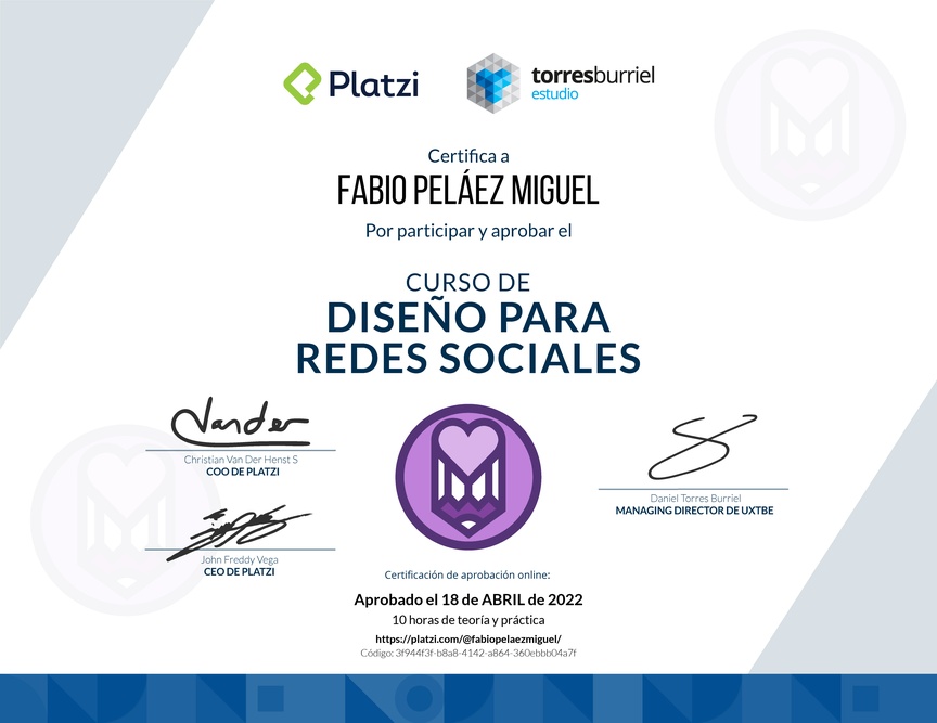 Diploma del Curso de Diseño para Redes Sociales