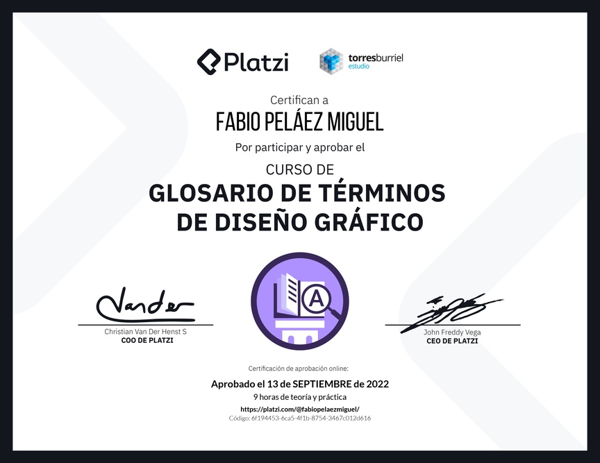 Diploma del Curso de Glosario de términos de Diseño Gráfico