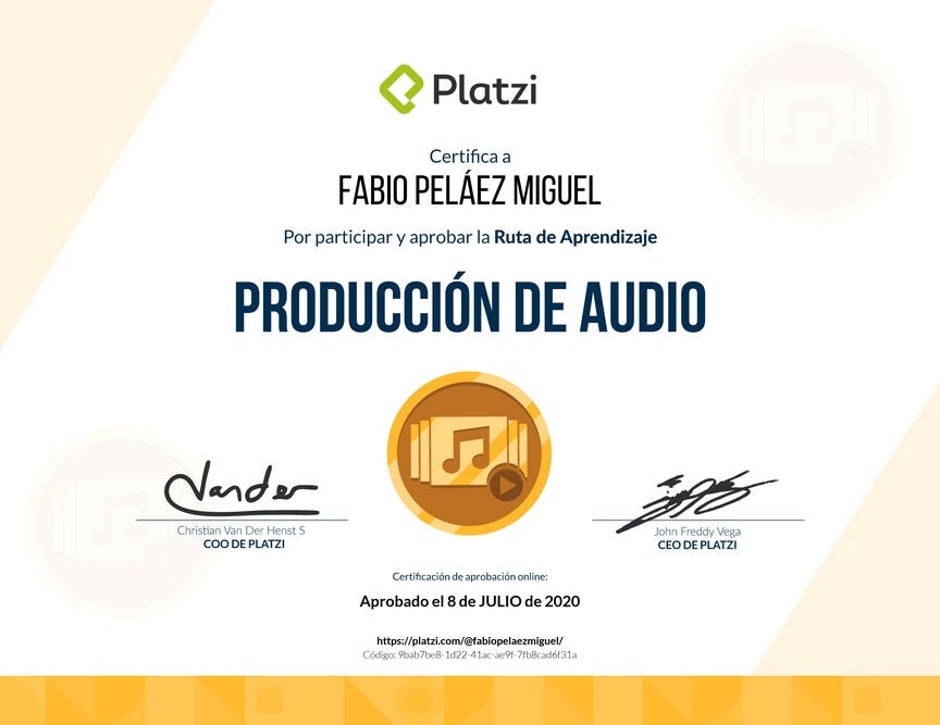Diploma de la Ruta de Aprendizaje de Producción de Audio