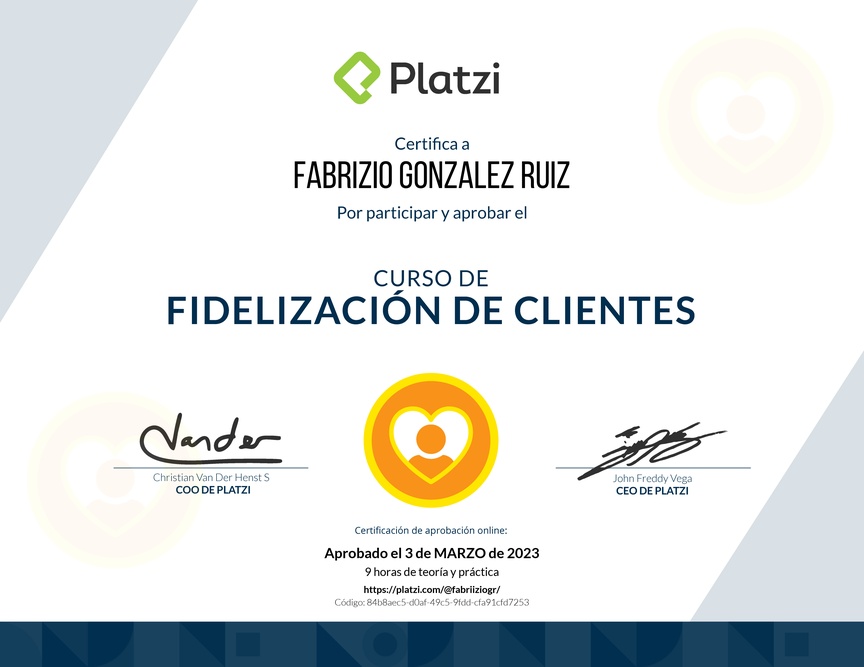 Diploma del Curso de Fidelización de Clientes
