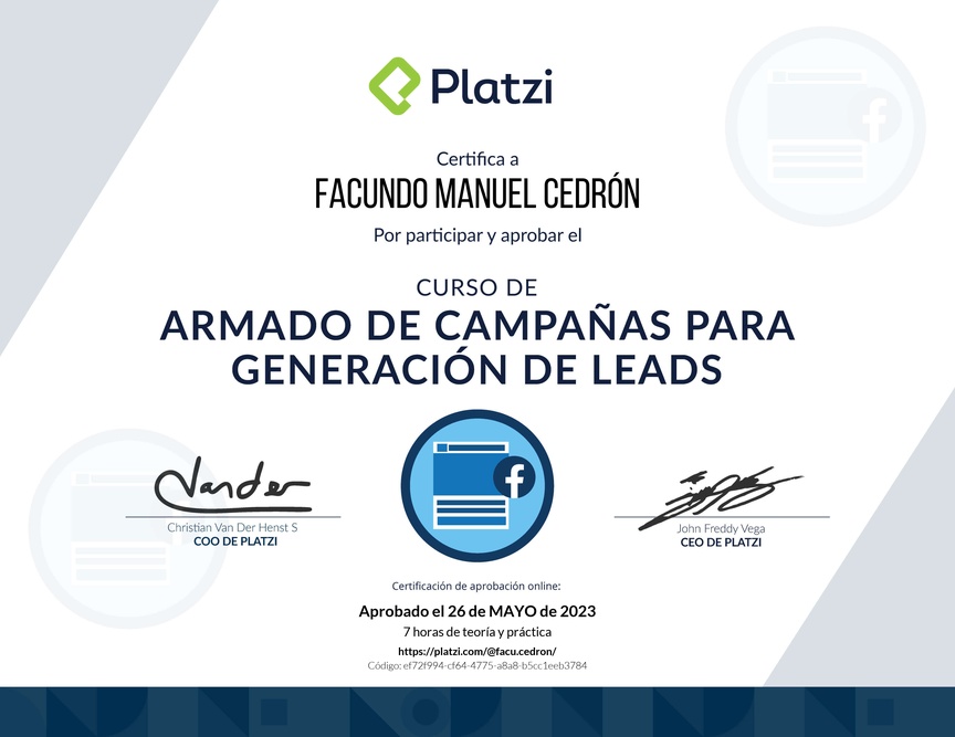 Diploma del Curso de Captación de Clientes con Meta Ads