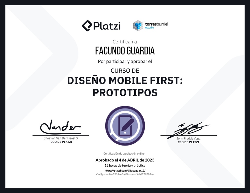 Diploma del Curso de Diseño Mobile First: Prototipos