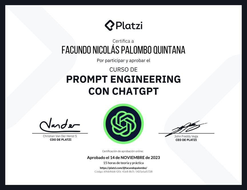 Diploma del Curso de Prompt Engineering con ChatGPT