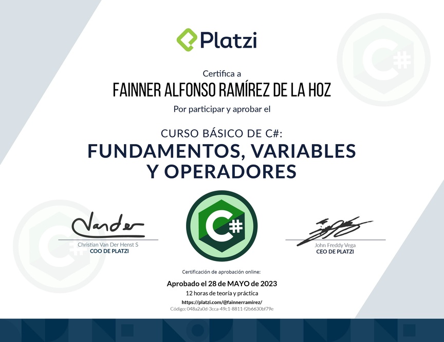 Diploma del Curso Básico de Programación con C#
