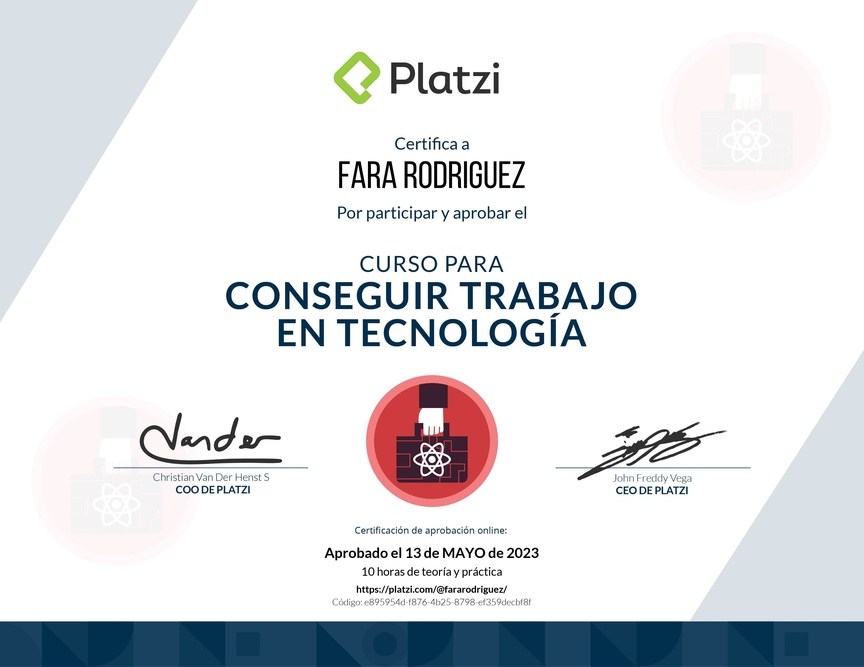 Diploma del Curso para Conseguir Trabajo en Tecnología