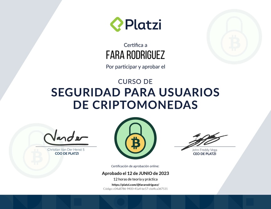 Diploma del Curso de Seguridad para Usuarios de Criptomonedas