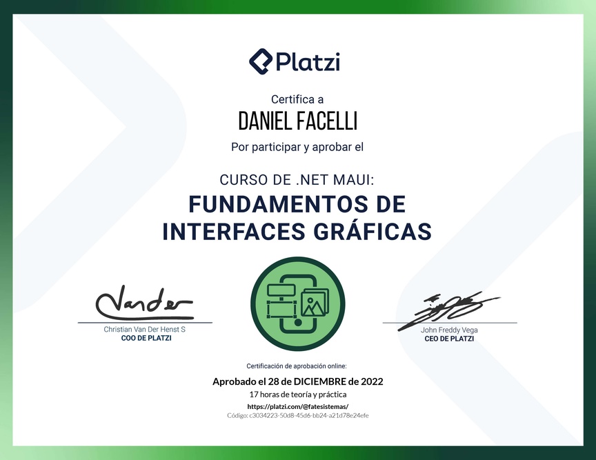 Diploma del Curso de .NET MAUI: Fundamentos de Interfaces Gráficas