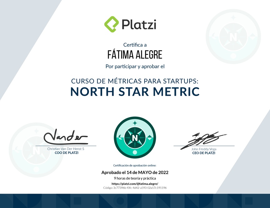 Diploma del Curso de Métricas para Startups en Etapa Temprana