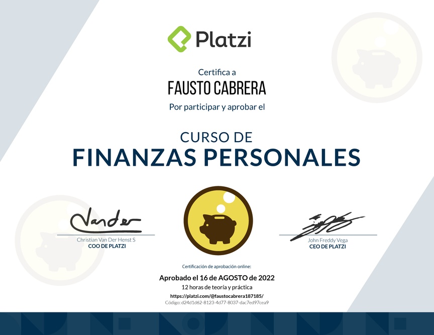 Diploma del Curso de Educación Financiera y Finanzas Personales