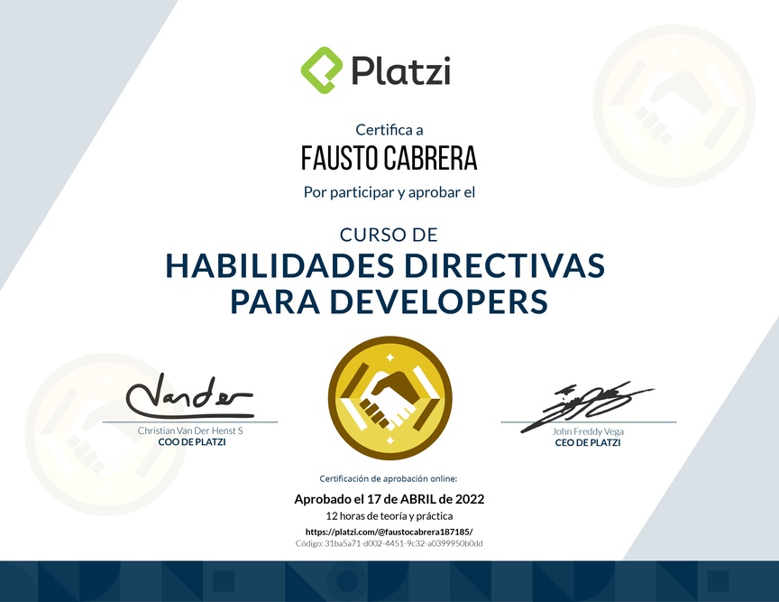Diploma del Curso de Habilidades Directivas para Developers